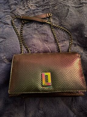 Karl Lagerfeld Iridescent Snake-Embossed Shoulder Bag - Bronze/Gold
